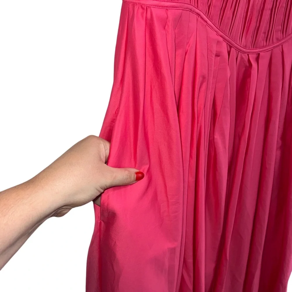 NEW NWT Aje. Sculptra Nya Gathered Midi Dress In Rouge Pink